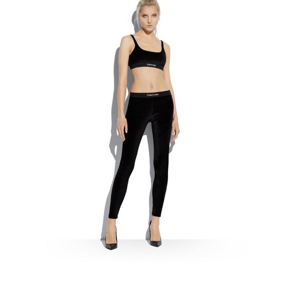 TOM FORD STRETCH VELVET SIGNATURE BRA & LEGGINGS SET BLACK SIZE LARGE NWT - Picture 1 of 4